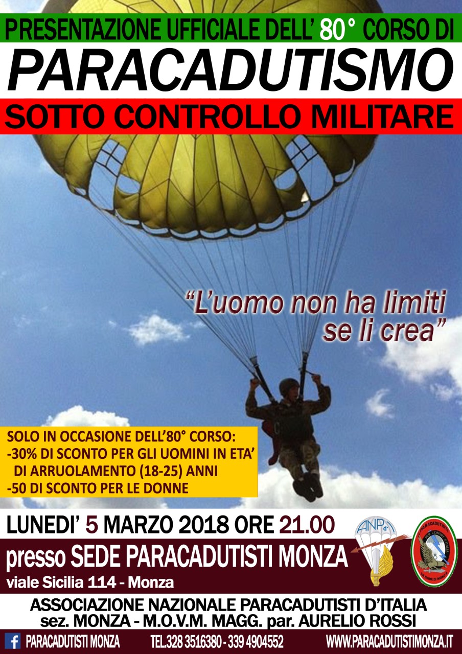 Presentazione del 80° corso di paracadutismo sotto controllo militare